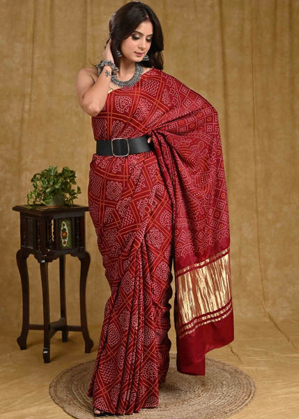 MAROON AJRAKH PRINT MODAL SAREE