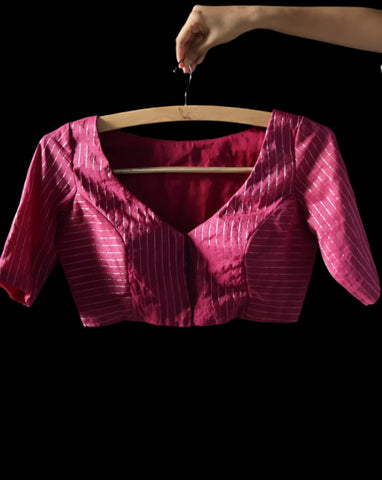 Purple & Gold Chanderi Cotton Ready Made Blouse