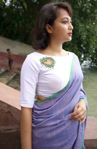 Blue & Green Cotton Saree