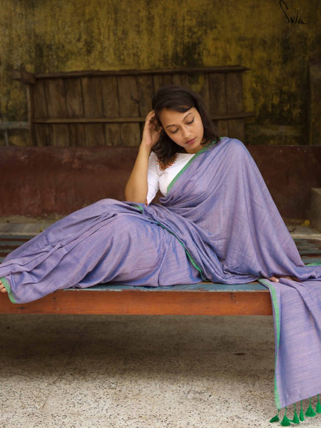 Blue & Green Cotton Saree