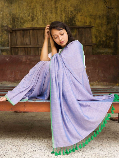 Blue & Green Cotton Saree