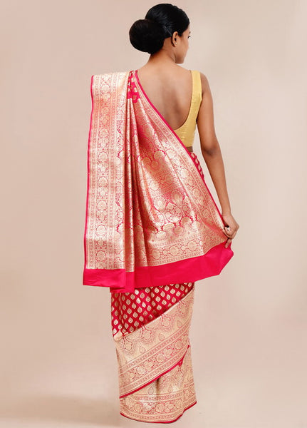 Hot Pink/Rani Pink and Gold Banarasi Silk Saree