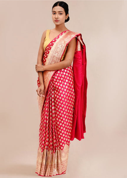 Hot Pink/Rani Pink and Gold Banarasi Silk Saree