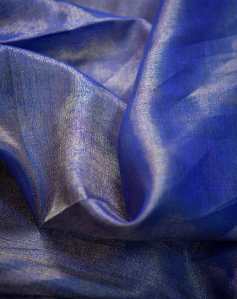 Iridicent Purple Grey Zari Tissue Linen Saree