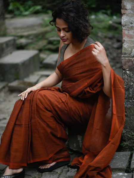Rust Colored Mul Cotton Saree
