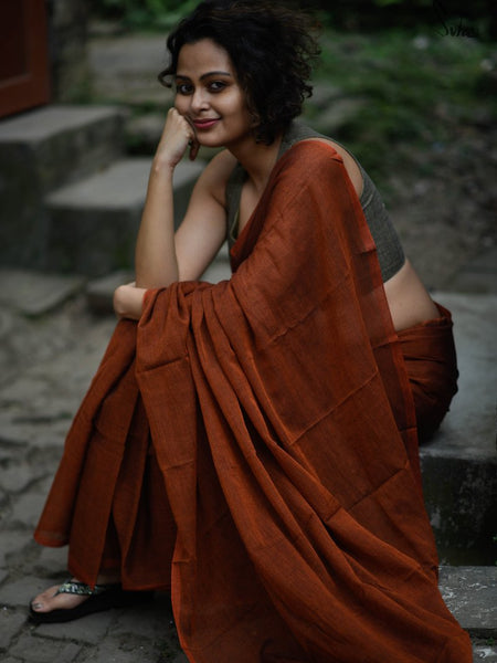 Rust Colored Mul Cotton Saree