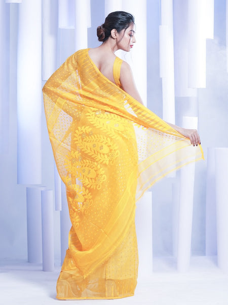 Yellow Handwoven Dhakai Jamdani Saree