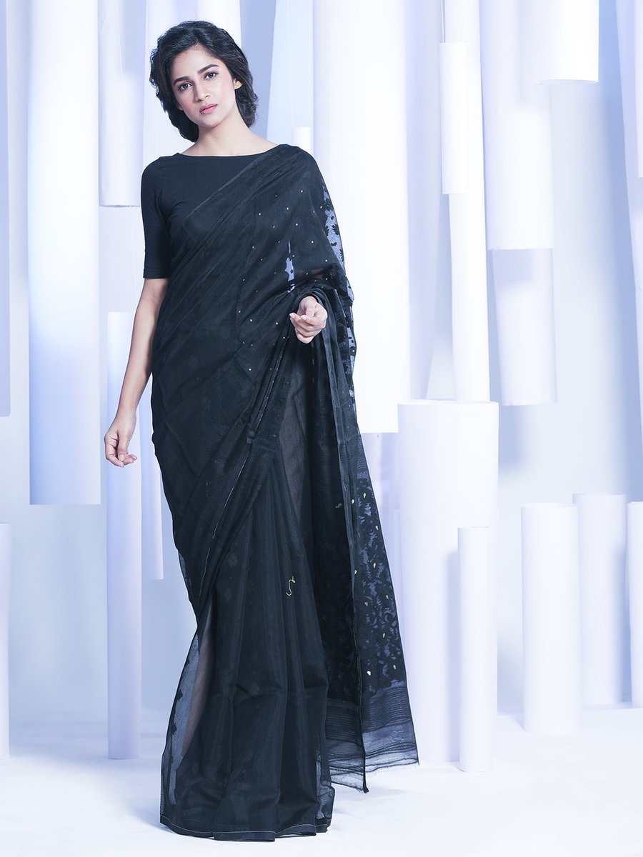 Black Handwoven Dhakai Jamdani Saree