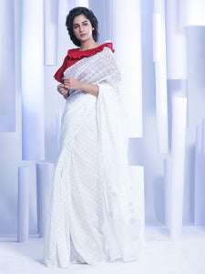 White Handwoven Dhakai Jamdani Saree