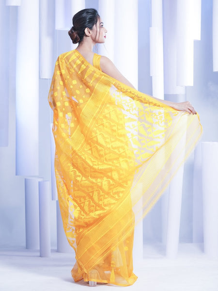 Yellow Handwoven Dhakai Cotton Silk Jamdani Saree
