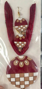 Red & White Terracotta Necklace and Earrings Set