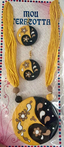 Yellow & Black Terracotta Necklace And Earrings Set