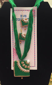 Green and White Terracotta Necklace and Earrings Set