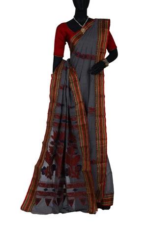 Gray Handloom Cotton Saree