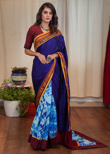 KHUN BLUE SAREE WITH SHIBORI PLEATS AND KUTCH BORDER