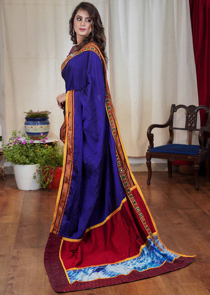 KHUN BLUE SAREE WITH SHIBORI PLEATS AND KUTCH BORDER