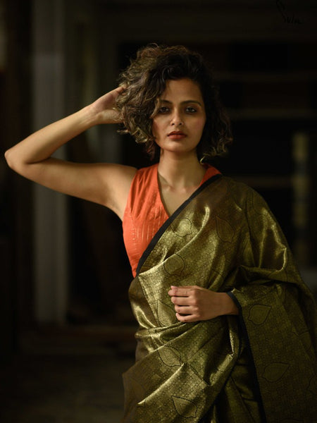 Iridescent Green Semi Tissue Silk Saree