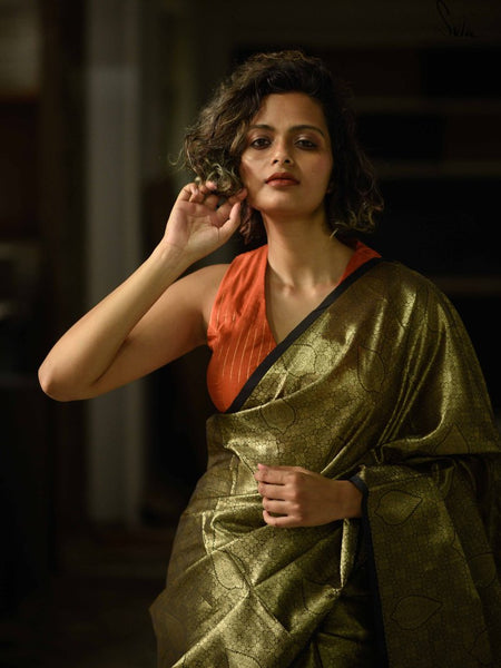 Iridescent Green Semi Tissue Silk Saree