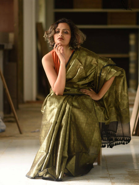Iridescent Green Semi Tissue Silk Saree