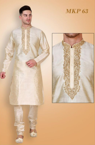 Crème Mens Embroidered Kurta Pyjama Set