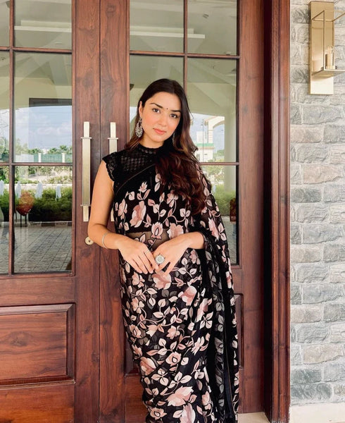 Black Printed Soft Silk Saree