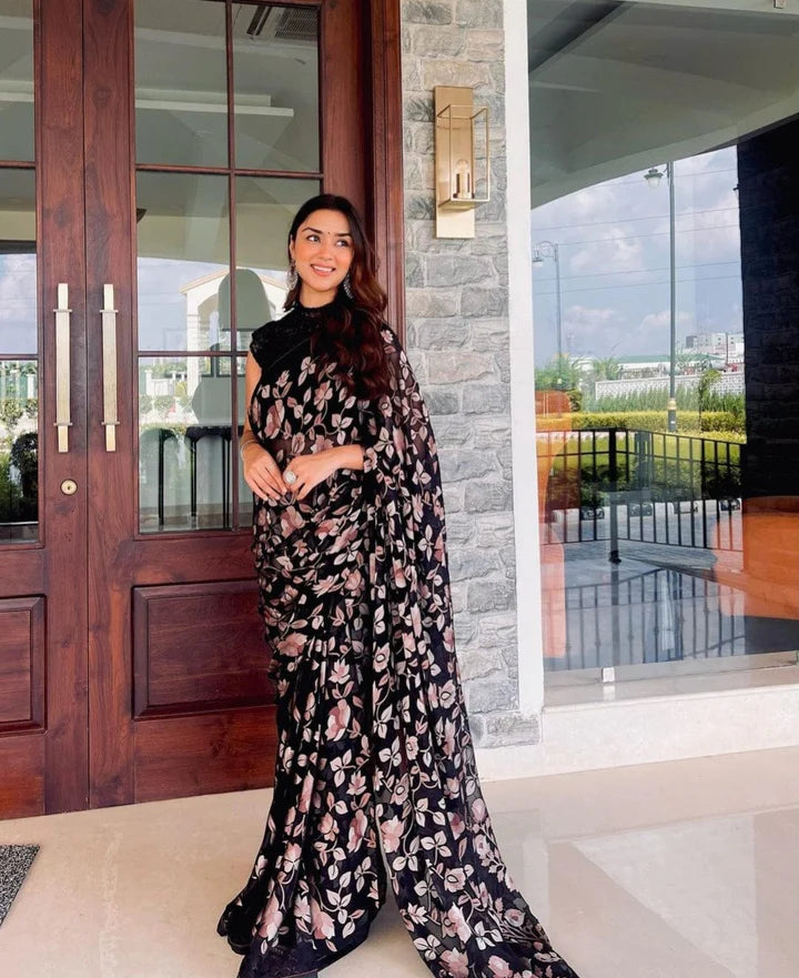 Black Printed Soft Silk Saree