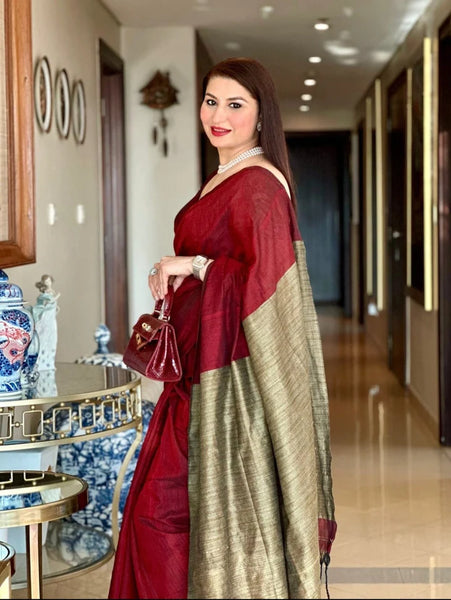 Maroon Handwoven Cotton Silk Saree