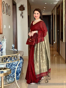 Maroon Handwoven Cotton Silk Saree