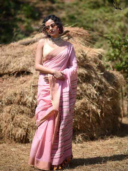Pink Handloom Cotton Saree