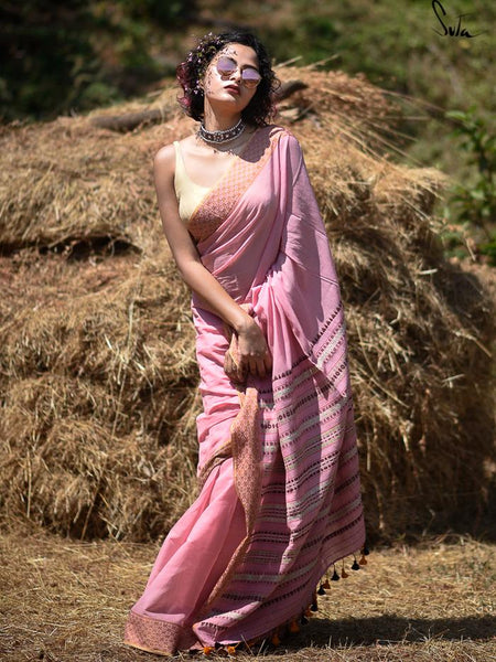 Pink Handloom Cotton Saree