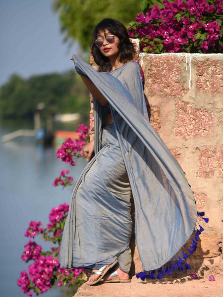Suave Blue Mul & Modal Saree