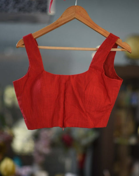 Feisty Red Cotton Sleeveless Ready Made Blouse