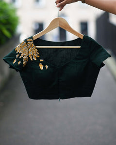 Dark Green Cotton Ready Made Blouse