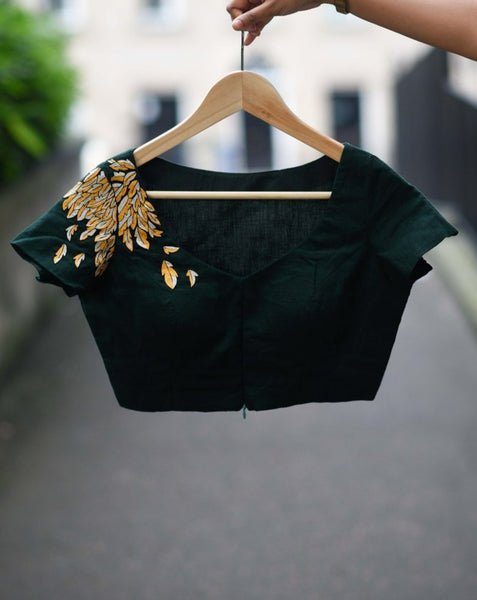 Dark Green Cotton Ready Made Blouse