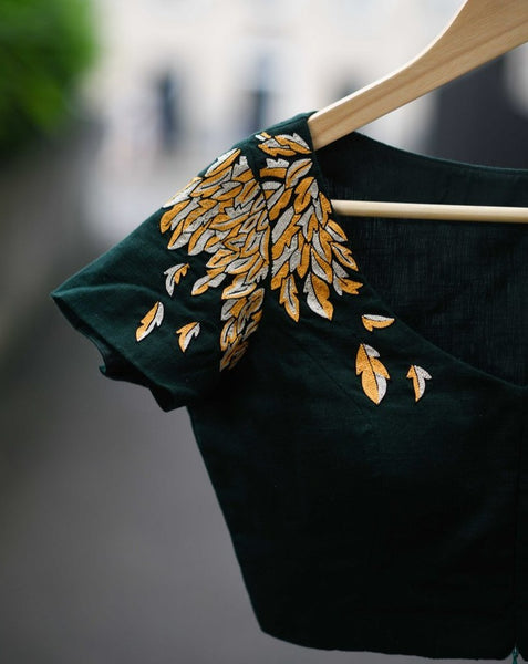 Dark Green Cotton Ready Made Blouse