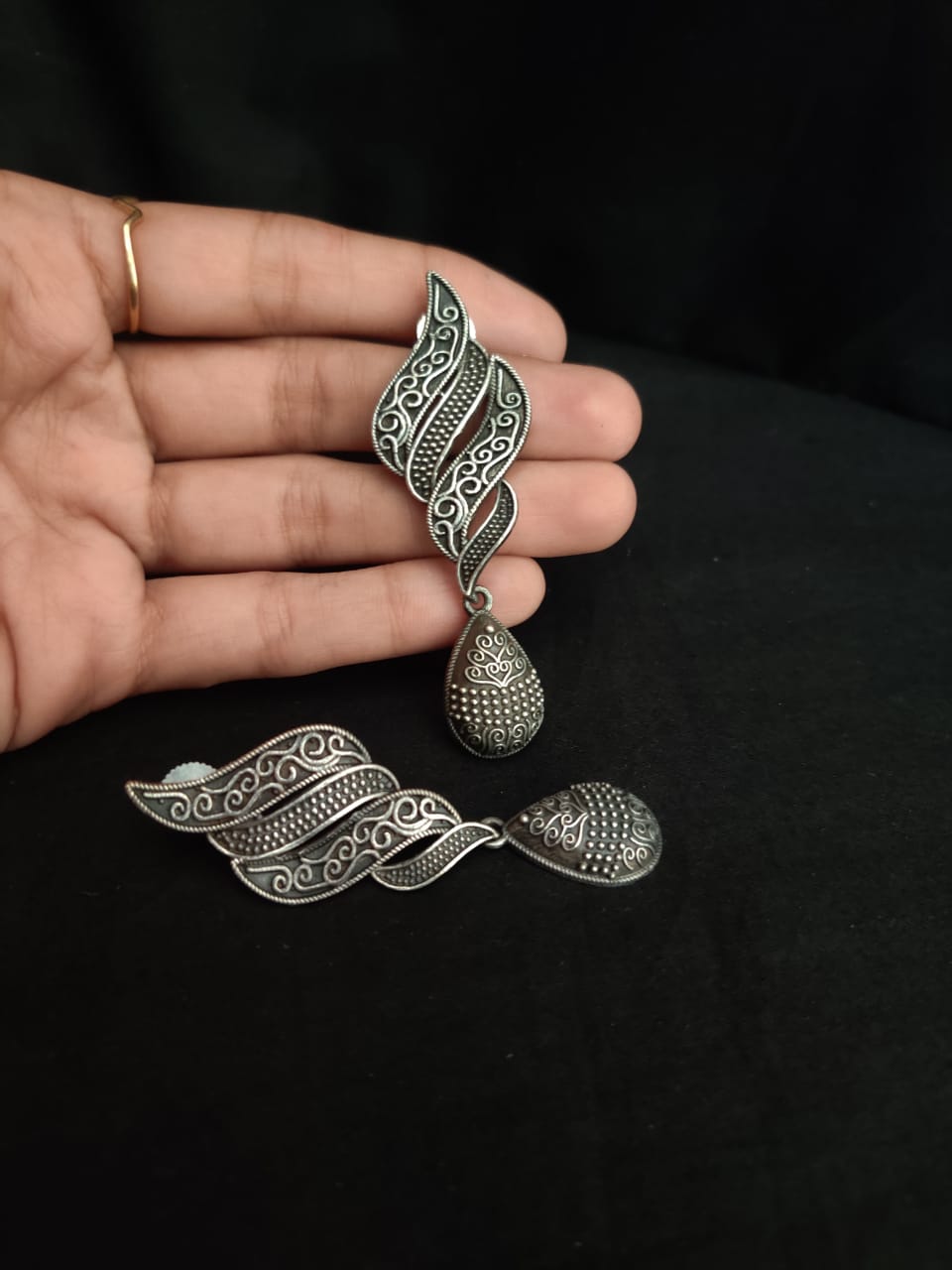 German Silver layered shape hanging Earring