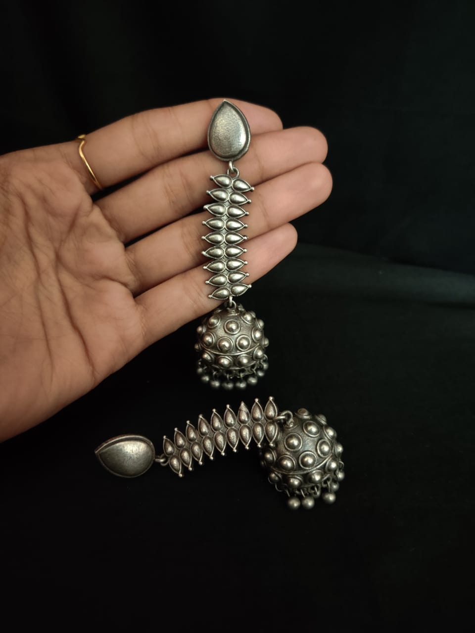 Spiral Shaped Long German Silver Jhumka Earrings