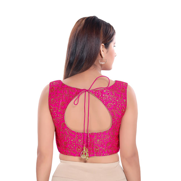 Pink Brocade Vamas Readymade Blouse