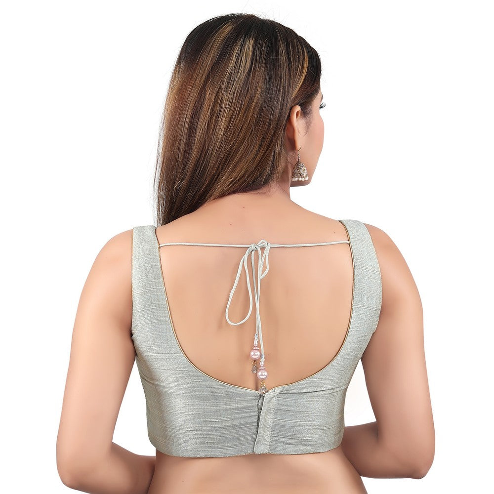 Grey Silver Mulberry Silk Back-Open Readymade Blouse