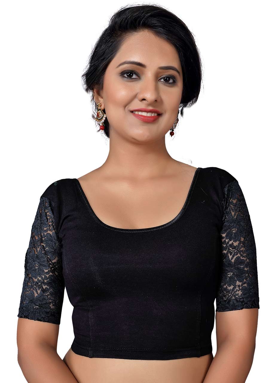Vamas black Cotton Lycra Strechable Round Neck Blouse