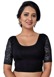 Vamas black Cotton Lycra Strechable Round Neck Blouse