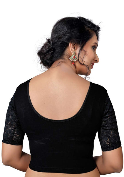 Vamas black Cotton Lycra Strechable Round Neck Blouse