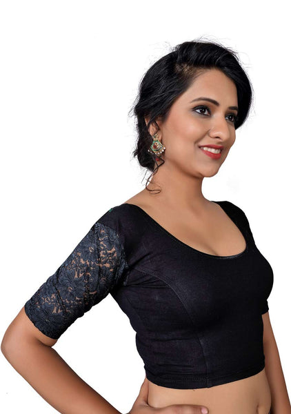 Vamas black Cotton Lycra Strechable Round Neck Blouse