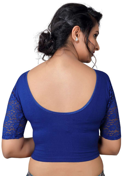 Vamas blue Cotton Lycra Strechable Round Neck Blouse