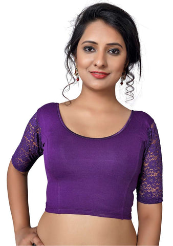 Vamas brinjal Cotton Lycra Strechable Round Neck Blouse