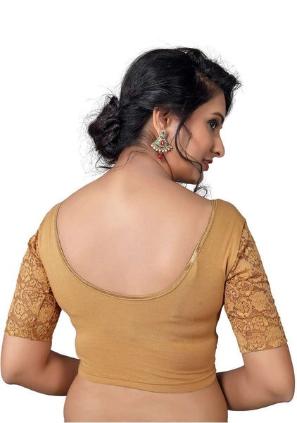 Vamas dark-gold Cotton Lycra Strechable Round Neck Blouse
