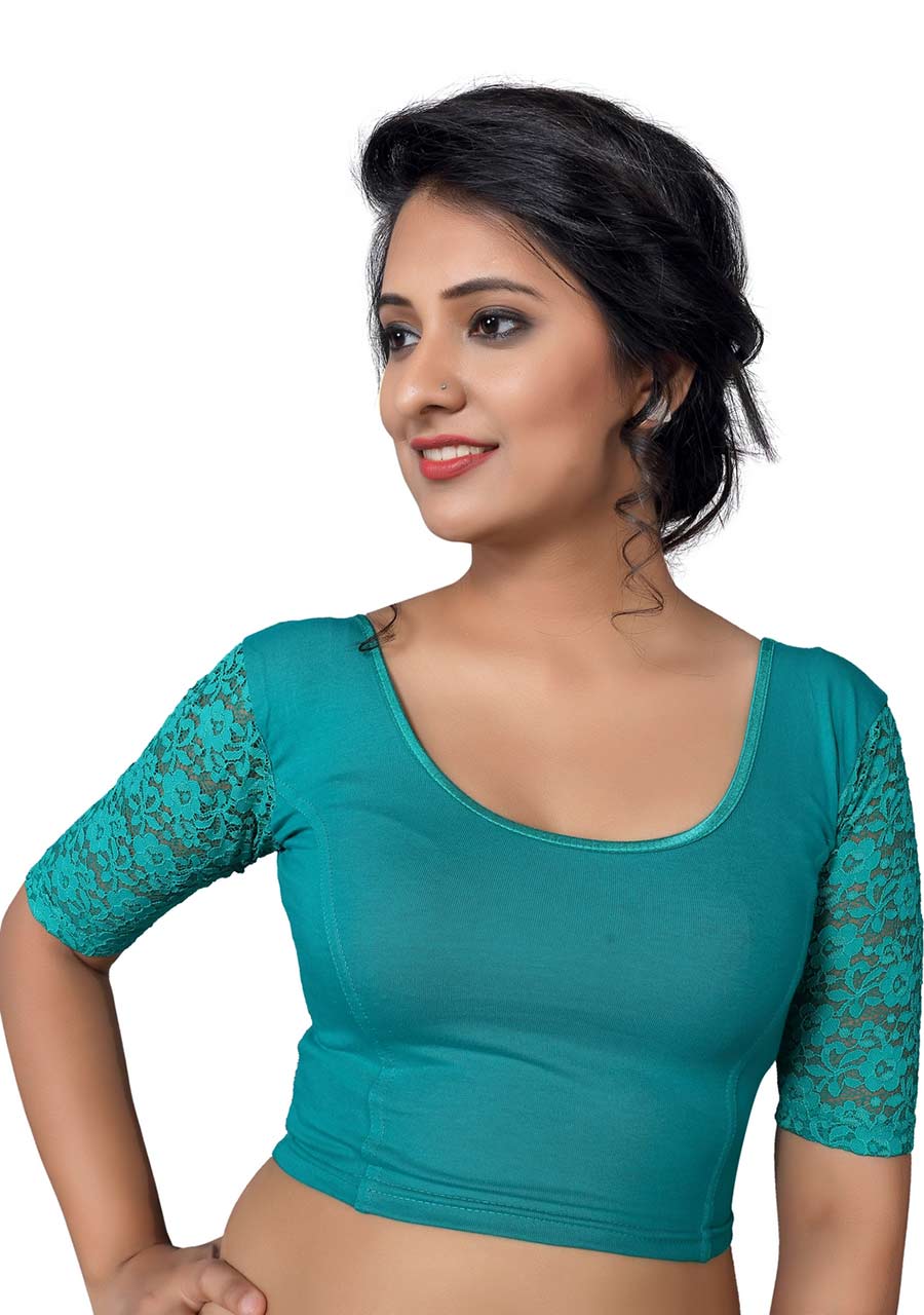 Vamas firozi Cotton Lycra Strechable Round Neck Blouse