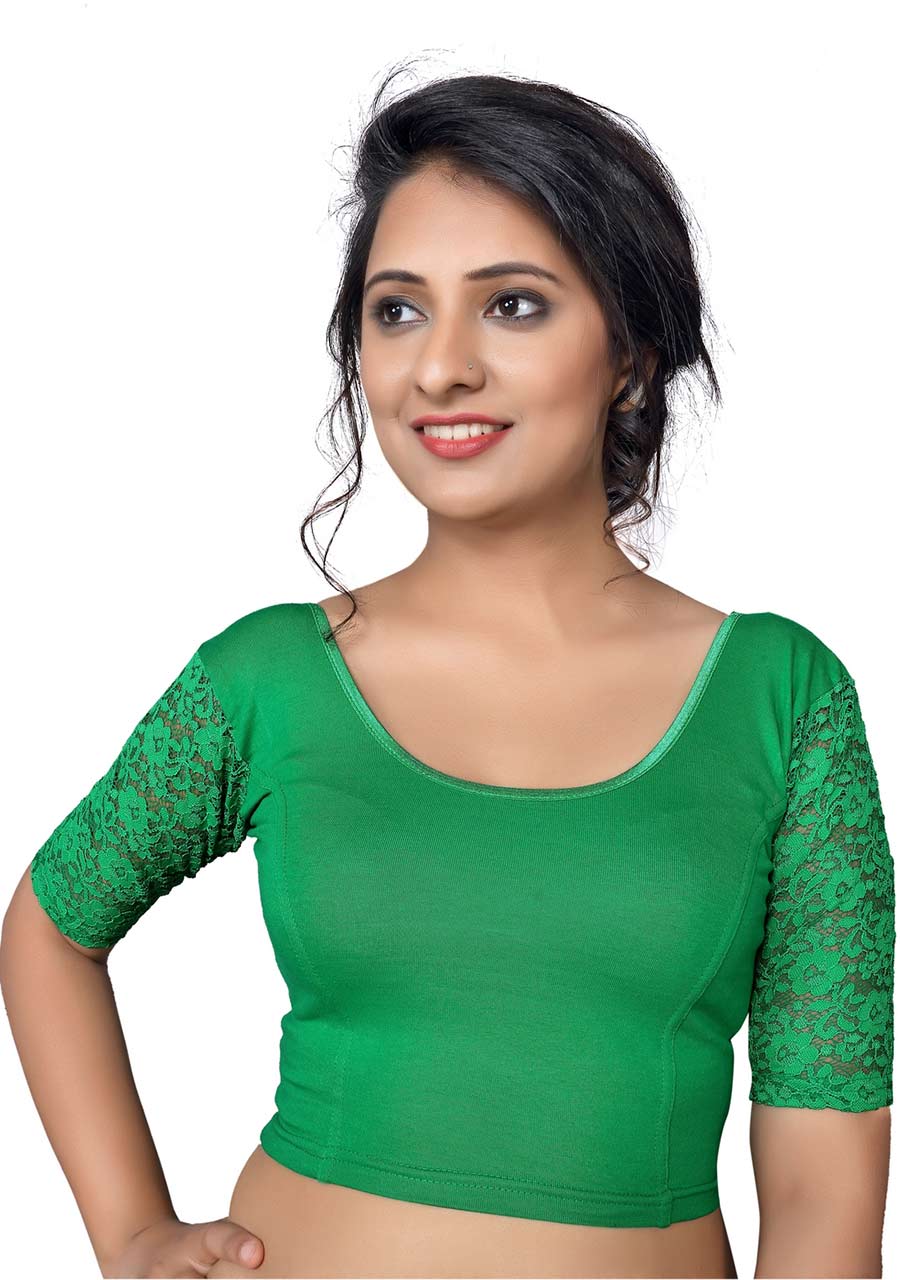 Vamas green Cotton Lycra Strechable Round Neck Blouse