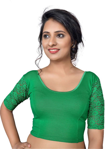 Vamas green Cotton Lycra Strechable Round Neck Blouse