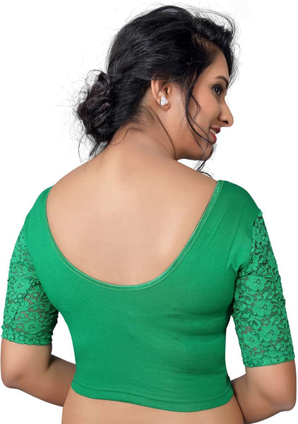 Vamas green Cotton Lycra Strechable Round Neck Blouse